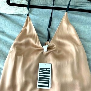 LUNYA Washable Silk Slip Dress Size Small Brand New with Tags Otium Tan Color